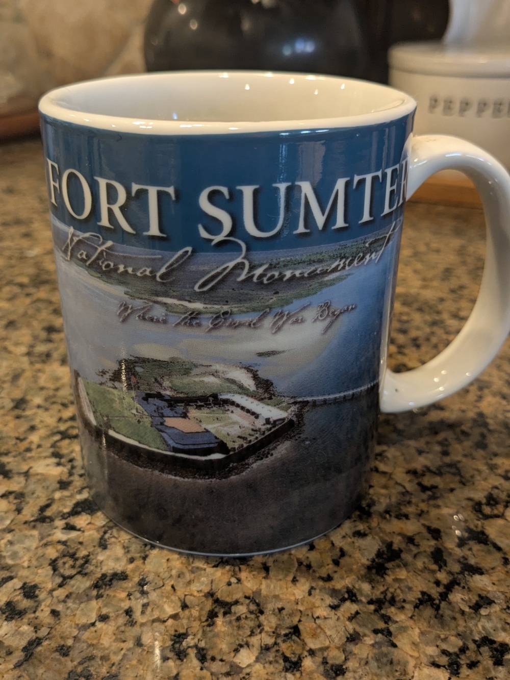 Source Unknown Fort Sumter National Monument Blue and White Ceramic Mug